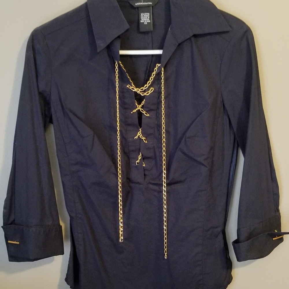Moda International Navy Cuff 3/4 Slv. Gold Emb. XS